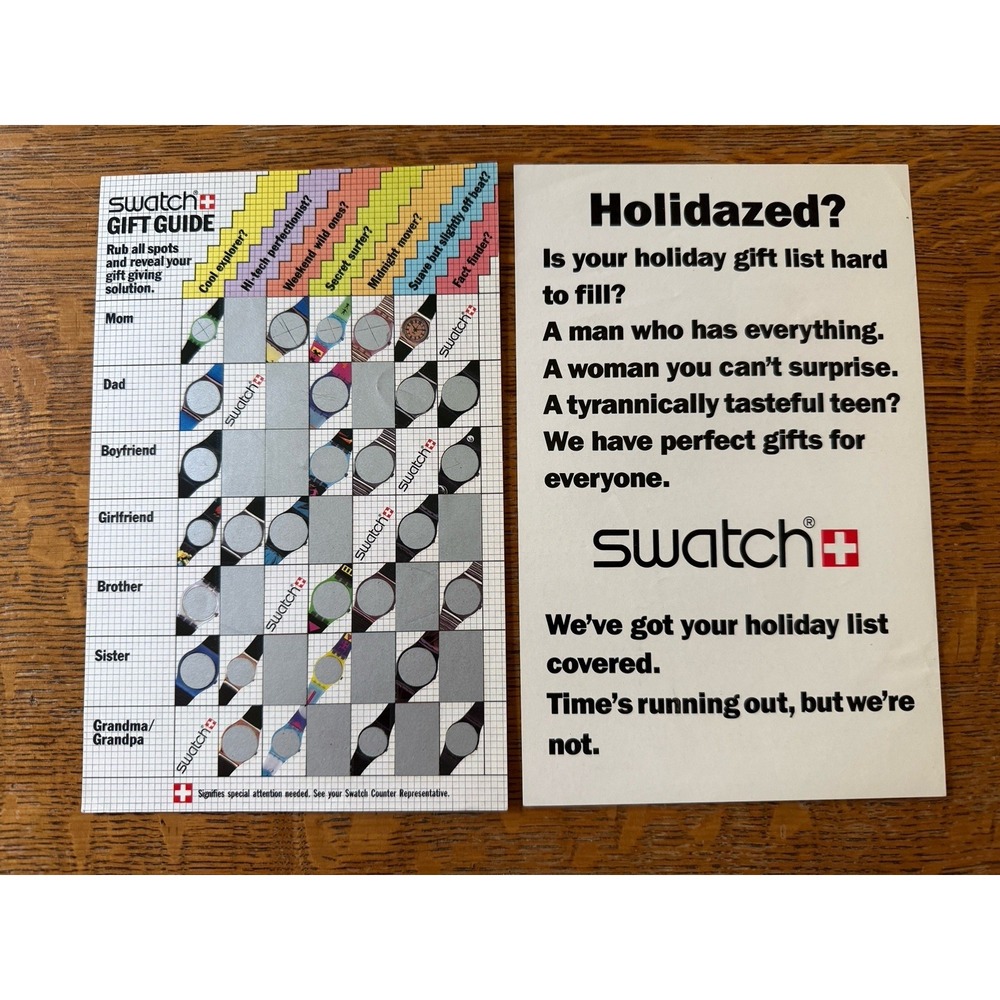 Lot Of 2 Vintage 80's Swatch Watch Rub Off Unused Rare Promo Label Ad